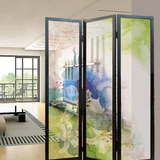 实木折屏客厅背景玄关隔断透明设计水彩现代风格屏风特价S34-2