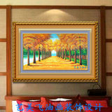 手绘抽象风景油画发财树有框画竖版欧式玄关过道黄金满地立体挂画
