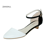 ZANDALL 夏季 欧美 羊皮女鞋 腕带 包头镂空凉鞋 低跟真皮尖头鞋