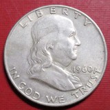 ▲新天地▲：美国硬币钱币50美分1960年1#银币，品相如图