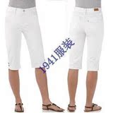 美国品牌512软布料高弹性高腰纯白色纯棉女装牛仔中裤 大码胖MM