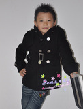 新款韩版儿童男童 中长外套 大衣 秋冬装 黑色毛呢 修身时尚