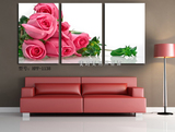 高档时尚花卉墙壁画红玫瑰客厅现代装饰画卧室无框画三联挂画居家
