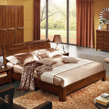 中式乌金色胡桃色宜家1.5米单人床1.8米双人床婚床储物高箱体家具