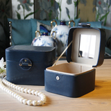 欧式高档藏青色皮革首饰盒收纳盒客厅样板间卧室软装饰品摆设摆件