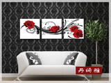 现代三联客厅装饰画冰晶无框画抽像艺术玻璃卧室墙壁画黑白红玫瑰