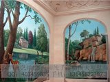 玄关画 客厅墙画 大型欧式壁画 美式风格 手绘风景油画 深圳墙绘
