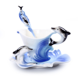 包邮陶瓷孔雀杯珐琅瓷杯咖啡杯子情侣礼品创意艺术茶水杯