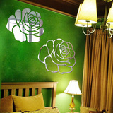 亚克力客厅沙发背景镜面水晶立体墙贴纸玫瑰花房间家居装饰可定做