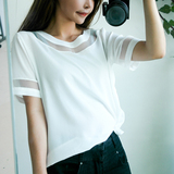 2016夏季韩版欧根纱大码宽松显瘦雪纺衫短袖t恤女学生半袖女上衣