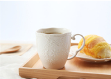 欧式蕾丝浮雕系列 纯白陶瓷马克杯情侣水杯咖啡杯早餐果汁杯牛奶