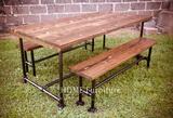 美式法式乡村 LOFT风格全实木铁艺大长餐桌+长凳铁艺做旧桌椅整套