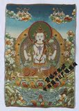 西藏唐卡画佛教装饰画 时轮金刚坛城唐卡佛像 四臂观音刺绣织锦