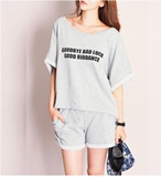 女装女士精品夏季韩版新款时尚贴标圆领纯棉短袖短裤休闲运动套装