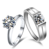 仿真钻戒纯银镀pt950铂金钻石戒指时尚情侣对戒男女订结婚莫桑石