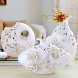 欧式景德镇手工三件套陶瓷花瓶简约客厅创意办公室桌面摆件工艺品