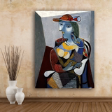 毕加索抽象画纯手绘油画欧式客厅餐厅装饰画无框画 坐着的女人