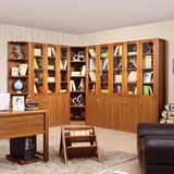 中式实木书柜书架组合置物架带门橡木书橱组装成人家用办公书柜