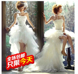 2016春新款韩版短款前短后长拖尾婚纱礼服 新娘可拆卸拍照婚纱