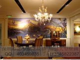 餐厅背景墙大型山水墙绘 欧式油画 专业手绘风景油画 深圳壁画