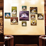咖啡厅装饰画 欧美复古怀旧创意个性西餐厅挂画无框画 咖啡馆壁画