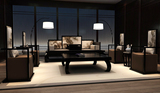 新中式家具 实木罗汉床布艺沙发组合 会所售楼处样板房酒店沙发