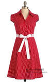 *Samyo美国代购 Vintage复古风 樱桃小姐的红色波点短袖连衣裙