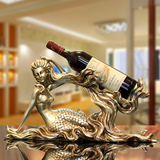 欧式复古创意装饰品 客厅酒柜招财美人鱼红酒架摆件 美女艺术雕塑