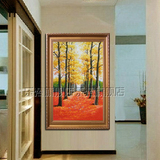秋天的森林玄关装饰画客厅走廊过道挂画风景手绘油画 黄金大道