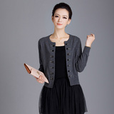 春秋夏季韩版女装短款薄款长袖宽松大码针织开衫空调衫黑色小外套