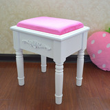 韩式田园实木梳妆凳子布艺化妆海绵坐凳 欧式现代简约象牙白色