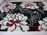 红鹤牡丹茶几地毯客厅 黑色花朵地毯 典雅大气200*300定制