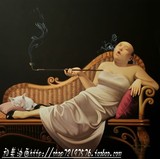 纯手绘油画 刘宝军作品 抽烟袋的女人 客厅 卧室 酒店无框画
