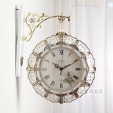 客厅双面挂钟玻璃大号新时间钟表时尚静音欧式简约金属铁艺石英钟