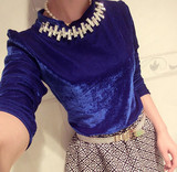 2015春装新款韩版女装上衣高贵气质金丝绒水钻打底衫长袖T恤女