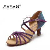 SASAN莎洒变色豹纹成人中跟拉丁鞋女士式拉丁舞交谊舞蹈鞋子S-111