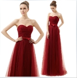 2014新款婚纱礼服 新娘结婚酒红色蕾丝礼服 敬酒服 抹胸齐地长裙