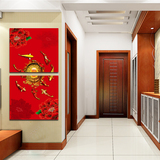 中式家居餐厅玄关装饰画过道竖挂画无框画牡丹九龙鱼图竖式两联画