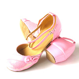 少儿女摩登舞鞋/儿童国标舞鞋/进口粉色亮片/女童女孩拉丁舞蹈鞋