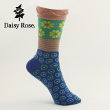 Daisy Rose短筒常规圆点袜子纯棉拼接韩国可爱春秋时尚花朵女短袜
