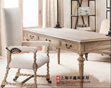 书桌办公桌美式家具/欧式乡村仿古做旧实木书桌雕花原木色年脑桌