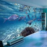 3D立体大型壁画壁纸海底世界海洋鱼儿童房游泳馆电视客厅背景墙纸