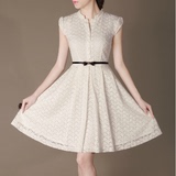 2016夏季新款连衣裙正品品牌韩版修身显瘦大码女装蕾丝雪纺中长裙