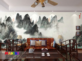 3d无缝大型壁画 卧室 电视背景墙 壁纸客厅特价墙纸 国画山水风景