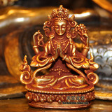 高档藏传佛教正宗尼泊尔纯铜全鎏金密宗佛像四臂观音5.5CM