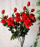 好韵　仿真花玫瑰4头丝印玫瑰假花装饰花客厅摆放花瓶电视柜花　