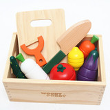 woody puddy蔬菜磁性切切看木盒装 水果切切看切切乐木制玩具益智