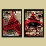 法国巴黎埃菲尔铁塔海报 时尚浪漫婚纱店挂画 家居房间有框装饰画