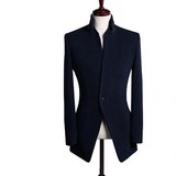 韩国代购男装冬款商务休闲皮革领装饰单扣大衣 1302
