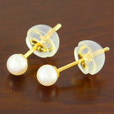 日本代购 3mm天然淡水珍珠迷你袖珍18K黄金耳钉女士纯金耳环特价